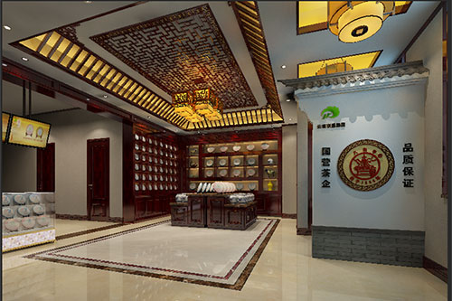 磐石古朴典雅的中式茶叶店大堂设计效果图
